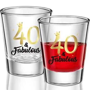 Imagem de 2 peças 40 e fabuloso copo de shot ouro preto 56 g vinho de aniversário de 40 anos Gl para mulheres e homens celebrar decoração de aniversário de 40 anos