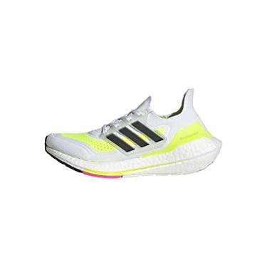 Imagem de adidas Ultraboost 21 Running Shoe, White/Black/Solar Yellow, 4 US Unisex Big Kid
