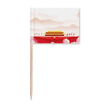 Imagem de Bandeira vermelha Tiananmen Mountain Fog bandeiras de palito de dente marcador para decoração de festa