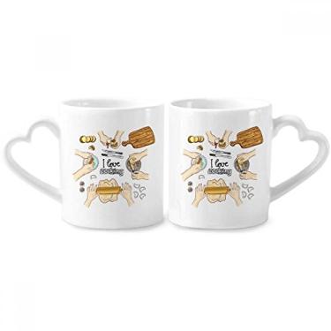 Imagem de Conjunto de canecas de porcelana para casais de batata I love cooking dumplings com alça de coração