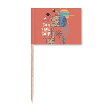 Imagem de Bandeiras de palito vermelho com estampa de girafa e desenho animado, enfeite de festa