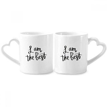 Imagem de Conjunto de canecas de porcelana para casais I Am the Best Quote com alça de coração