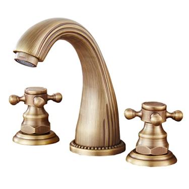 Imagem de LIDON Torneira de pia banheiro 3 furos 8 polegadas, torneiras de banheiro para pia 3 furos retrô, torneira de pia de banheiro alça dupla, torneira de três furos, antigo A (cor: antigo A)