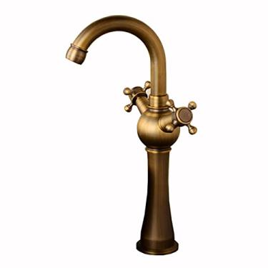 Imagem de LIDON Torneira da pia do banheiro Torneira de água quente e fria Torneira de alça dupla Torneira da pia do banheiro Latão antigo Torneira de cozinha antiga Latão para banheiro, B antigo (Cor: Antigo A)