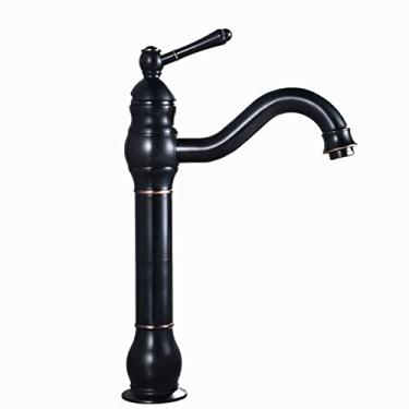 Imagem de LIDON Torneira para pia de banheiro torneira de banheiro preta antiga furo único torneira de banheiro latão antigo torneira de bacia única, preto B (cor: preto B)