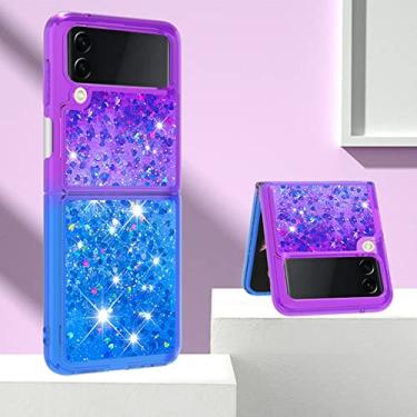 Imagem de Capa de areia movediça bling de luxo para samsung z flip 3 4 silicone glitter para samsung galaxy z flip 3 4 flip3 z flip4 capa à prova de choque, azul roxo, para samsung z flip 4