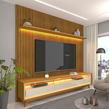 Imagem de Painel e Rack com LED Requinte 220 Nature Ripado 3D Off White - Gelius
