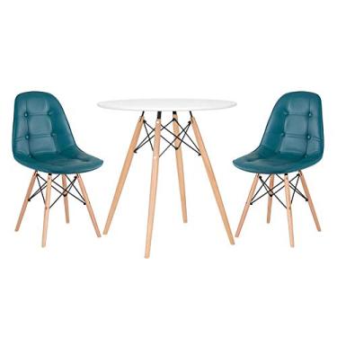 Imagem de Loft7, Kit Mesa Eames 70 cm branco + 2 cadeiras estofadas Botonê turquesa