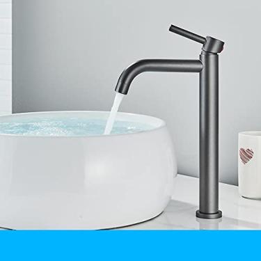 Imagem de Torneira para lavatório alta cromada preta Torneira para pia de banheiro fina Torneira misturadora de água quente para lavatório Torneira de guindaste para lavatório de água quente e fria, E