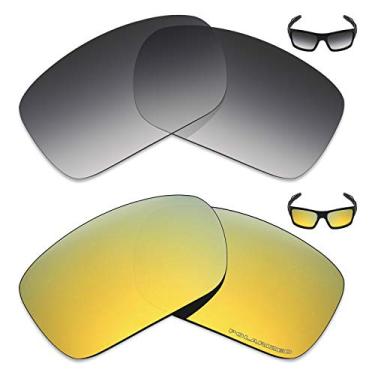 Imagem de Mryok+ 2 pares de lentes polarizadas de substituição para óculos de sol Oakley Turbine – Cinza dégradé Tint/Ouro 24K