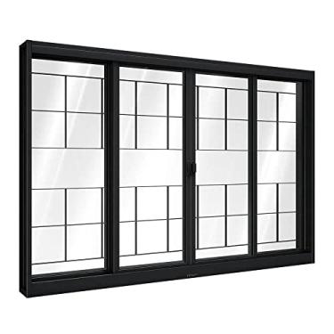Imagem de Janela de Correr de Aço 100 x 200 x 12 cm Preto 4 Folhas Grade Quadrada Riobras Pronta