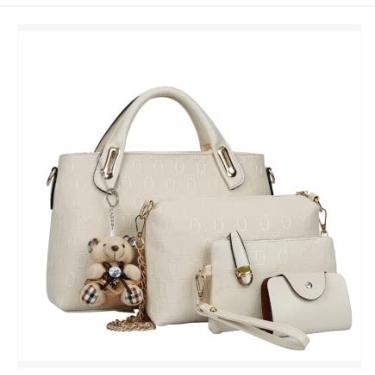 Imagem de KAIKIAS Mala de mão fashion retro bolsa bolsa feminina cross bag conjunto de 4 peças (bege)