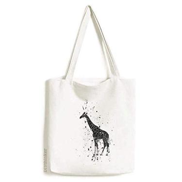 Imagem de Girafa mexicana simples bolsa de lona preta e branca bolsa de compras casual bolsa de mão