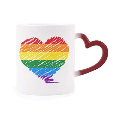 Imagem de Caneca Rainbow Gay LGBT Coração LGBT sensível ao calor Caneca vermelha muda de cor