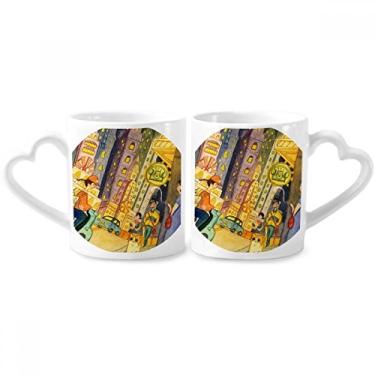 Imagem de Miaoji Pintura Aquarela Cidade Gato Casal Porcelana Conjunto Caneca Amante Cerâmica Alça Coração