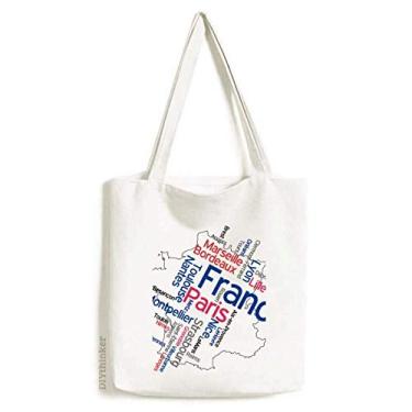 Imagem de Words City Name France Mark Map Tote Canvas Bag Shopping Satchel Casual Bolsa