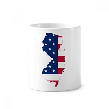 Imagem de New Jersey USA Mapa Estrelas Listras Bandeira em Forma de Escova de Dentes Caneca, Suporte de Cerâmica