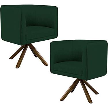 Imagem de Kit 02 Poltronas Decorativa Base Giratória Madeira Betina D02 Veludo Verde Musgo C-303 - Lyam Decor