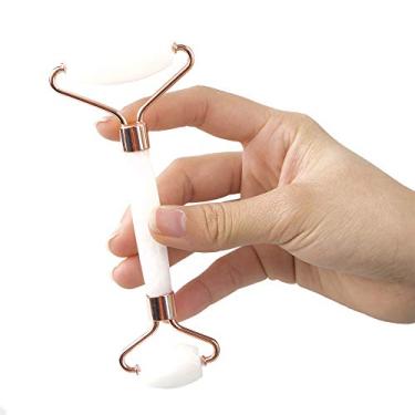 Imagem de Conjunto de rolo de jade e Gua Sha – Ferramenta massageadora de pescoço para olhos faciais e olhos para desintoxicação da pele – Reduz o envelhecimento das rugas – (jade branca)
