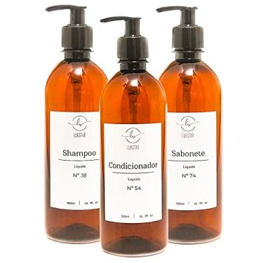 Imagem de Kit Frasco Ambar 3 Pçs Shampoo Condicionador Sabonete Banheiro Minimalista 500Ml