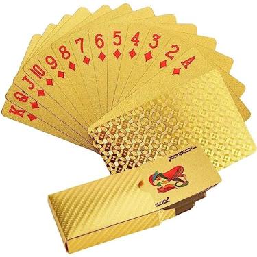 Imagem de Baralho Dourado Resistente A Água Anti Rasgo Cartas Ouro Jogos Poker Truco Prova D'Agua