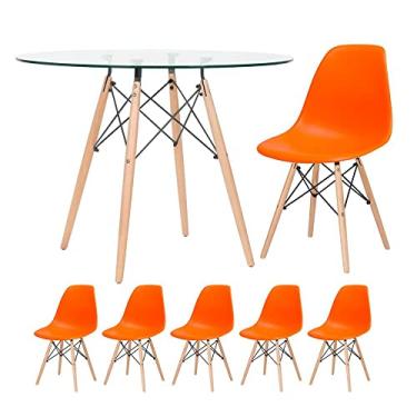 Imagem de Loft7, KIT - Mesa de vidro Eames 100 cm + 5 cadeiras Eiffel DSW laranja