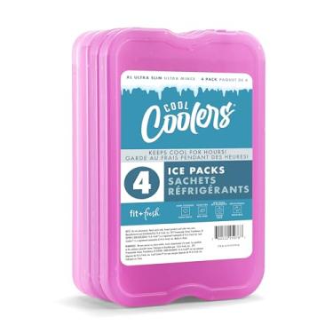 Imagem de Cool Coolers by Fit & Fresh Pacote com 4 pacotes de gelo slim GG, congelamento rápido, economia de espaço, sacos de gelo reutilizáveis para lancheiras ou refrigeradores, roxo