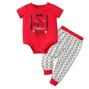 Imagem de Macacão infantil para meninos e meninas, manga curta, dia dos pais, macacão com letras e calça para bebês e meninas, Vermelho, 12-18 Meses