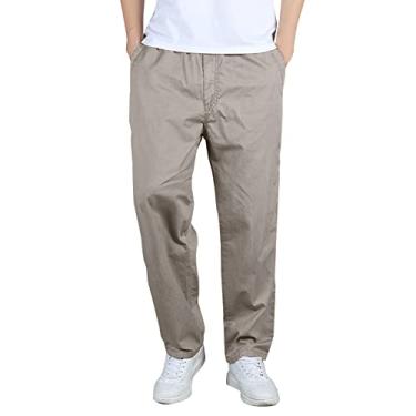 Imagem de Moda masculina casual solta algodão plus size bolso cadarço cintura elástica calças calças bonitas, Cinza, GG