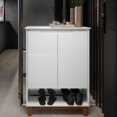 Imagem de Aparador Sapateira Sala Hall Flow 2 Portas Pés Madeira Branco/freijo Branco/freijo