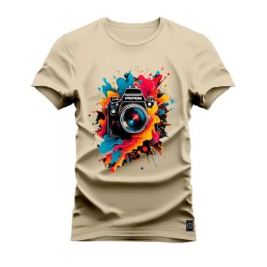 Imagem de Camiseta Premium Malha Confortável Estampada Camera Pepen Bege M