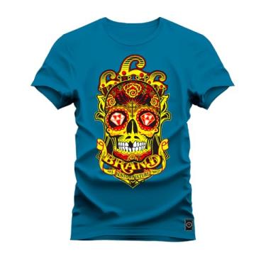Imagem de Camiseta Plus Size Casual 100% Algodão Estampada Buda Brand Azul G1
