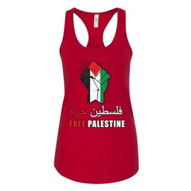 Imagem de wild custom apparel Regata feminina com bandeira Free Palestine Fist, Vermelho, M
