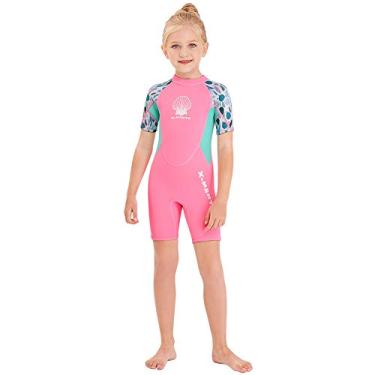 Imagem de Roupa de banho infantil de neoprene para mergulho térmico de 2,5 mm para meninas meninos crianças adolescentes jovens, roupa de banho com proteção UV para surfe (menina rosa, GG)
