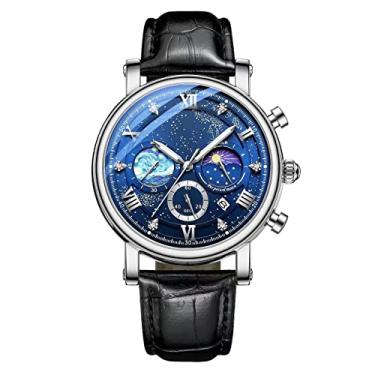 Imagem de MINILUJIA Relógios masculinos com mapa do mundo à prova d'água 50 m, universo estrelado, globo terrestre, lua, sol, giratório, atraente, personalizado, exclusivo, relógios masculinos, Preto luminoso