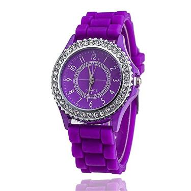 Imagem de CdyBox Relógio de pulso feminino atacado pulseira de silicone feminina strass, Roxa, Moderno