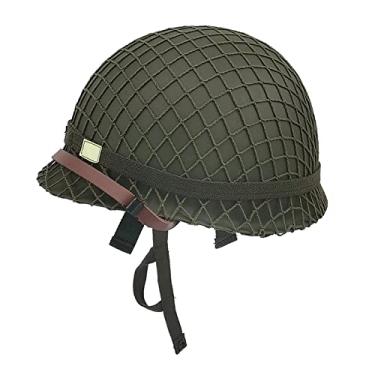 Imagem de Capacete WW2 US Army M1, equipamento WW2, uniforme WW2, WW2, capacete de metal e aço réplica com rede/alça de queixo de lona/faixa olho de gato