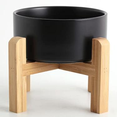 Imagem de Petygooing Tigela de cerâmica elevada preta para cães de raças pequenas, prato de água com suporte, tigela de alimentação para animais de estimação com borracha antiderrapante para gatos e cães pequenos, 382 g (5,1 polegadas/1,7 xícaras)