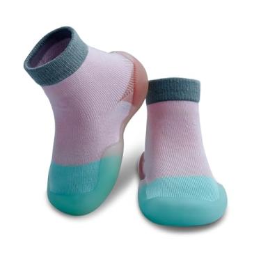 Imagem de Dookeh Sapatos de bebê meninos meninas sapatos de primeira caminhada antiderrapante sola macia tênis infantil infantil babygirl meia sapatos, 3 - rosa e verde, 2-2.5 Anos
