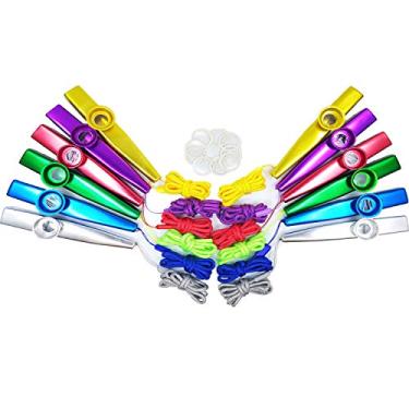 Imagem de Fartime 18 peças de metal Kazoos com cordões, com 20 diafragmas de flauta Kazoo, instrumentos musicais, bom presente para crianças, um bom companheiro para ukulele, violino, violão, teclado de piano.