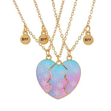 Imagem de Saalort Colares Best Friend para 3 colares de coração combinando com pingente magnético da amizade, Zinco, Zircônia cúbica