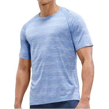 Imagem de MIER Camisetas masculinas de treino dry fit, camiseta atlética, manga curta, gola redonda, academia, poliéster, absorção de umidade, Azul-claro mesclado, GG
