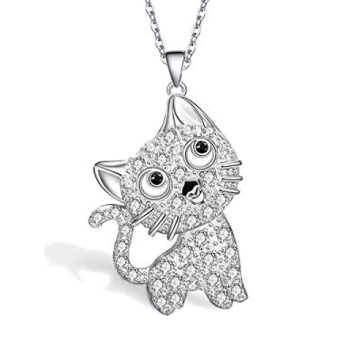 Imagem de GOVENUS Colar com pingente de amizade com coração ou gato, melhor amigo para meninas, aço inoxidável 316L, Latão banhado a prata, Zircônia cúbica