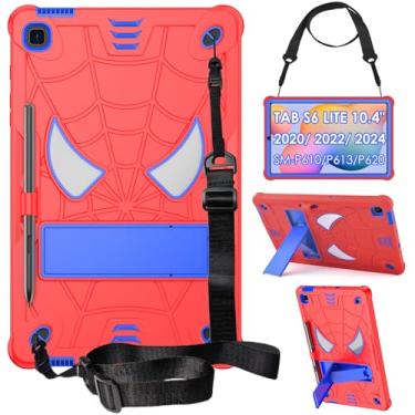 Imagem de DETUOSI Capa infantil para Samsung Galaxy Tab S6 Lite 26.4 cm 2024/2022/2020 (SM-P620/ P613/ P610) com suporte para caneta S e alça de ombro, capa protetora resistente à prova de choque de 3 camadas