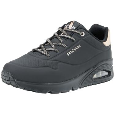 Imagem de Skechers Tênis feminino Uno-Shimmer Away Wedge sem cadarço, Preto/preto, 11 Wide