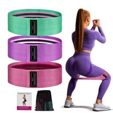 Imagem de Kit 3 Faixa Elástica Extra Forte Hip Band Resistance Mini Band Tecido Treino Exercicio Academia Em Casa Fitness Treino Perna Glúteos Musculação Yoga Fortalecimento Pilates Fisioterapia
