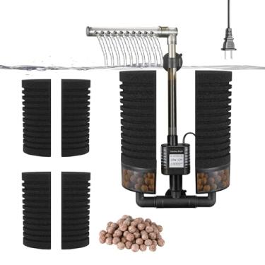 Imagem de Carefree Fish Filtro de aquário com bomba de água, 4 esponjas e 1 saco de bolas de cerâmica filtradas, filtro silencioso para água salgada e água doce