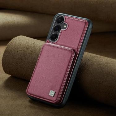 Imagem de Capa de couro tipo carteira para cartões verticais para Samsung Galaxy S24 Ultra S23 FE S21 S22 Plus A15 A25 A35 A55 Capa com suporte magnético, vermelho escuro, para Sumsung A24 5G