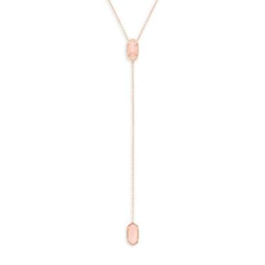 Imagem de Kendra Scott Colar feminino Ellison Y ouro rosa quartzo rosa 45,7 cm, Latão, Zircônia cúbica