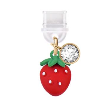 Imagem de ELISE & FONDA TP372 Tipo-C porta de carregamento USB plugue antipoeira pequeno 3D morango pingente de celular para iPhone 15/Samsung/OnePlus/Xiaomi/oppo telefones Android (vermelho), approx..1.1 cm